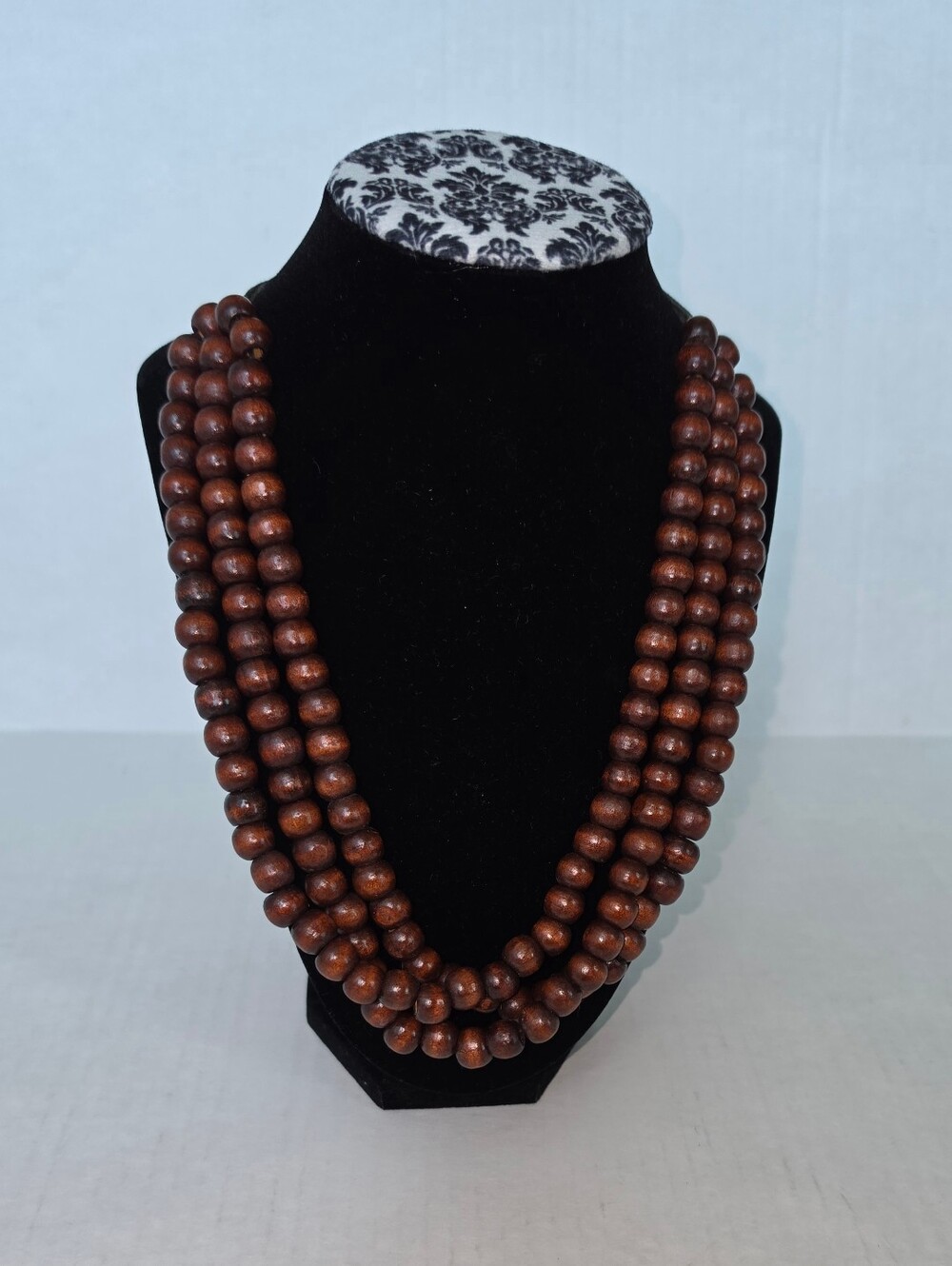 Paparazzi Three Strand Wooden Bead Necklace W/Matching Earrings-Brown